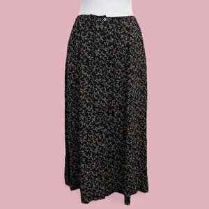 vintage 90s navy blue brown floral boho granola grunge button front skirt